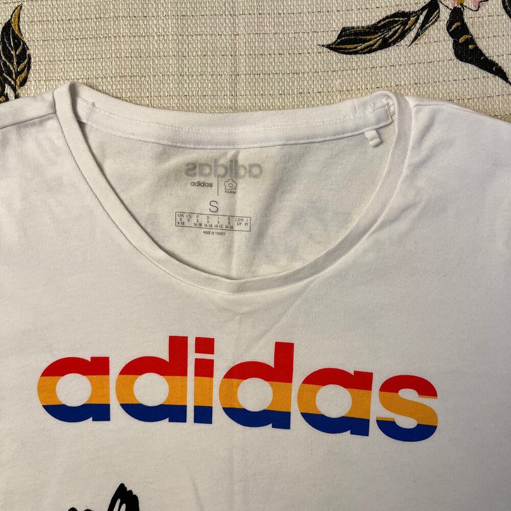 Women’s Adidas X Farm Rio Butterfly Rainbow Graphic T-Shirt Small - Picture 7 of 9
